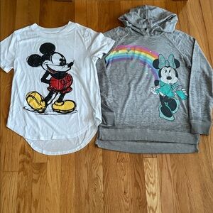 Disney Kids Mickey Mouse Tee and Minnie Mouse Hoodie - White and Gray